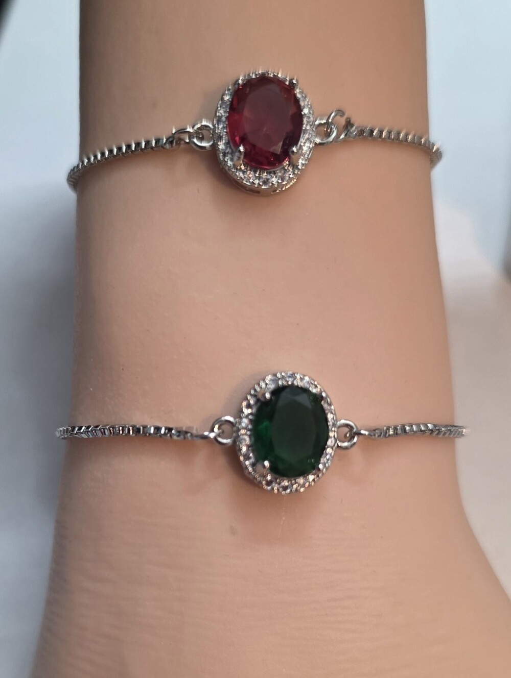 Swarovski Crystal Oval Halo Adjustable Slider Bracelet Red or Green Buyer’s Choi